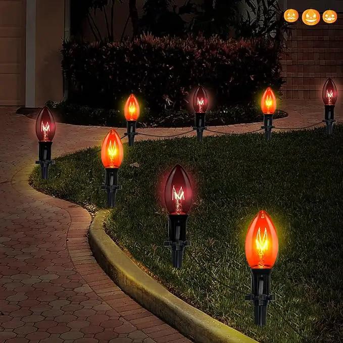 C9 Halloween Pathway Lights Outdoor, 19.5Ft Marker String With Orange and Black Stakes, Walkway Lights for Lawn Yard Sidewalk Garden Decoration by GreenHaven Gardens