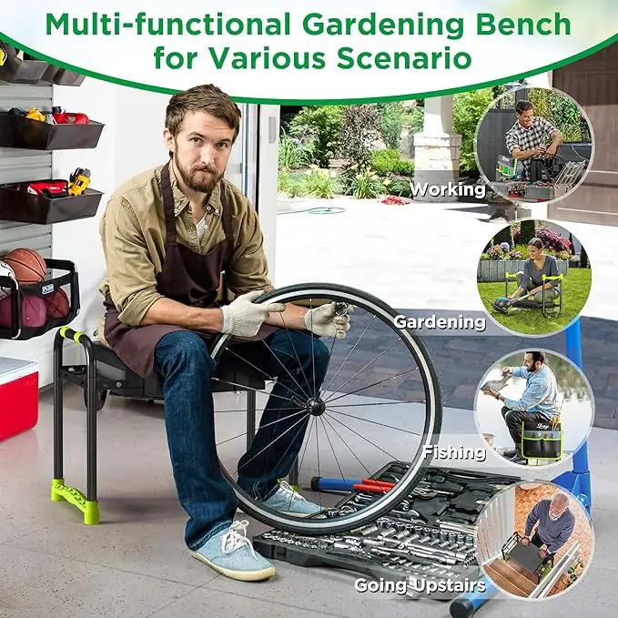 10.8” Wide Garden Kneeler and Seat, Heavy Duty Foldable Gardening Stool with Tool Belt Pouch, Included Thickened Kneeling Pad, Portable Gardening Bench Chair for Seniors & Parents by GreenHaven Gardens