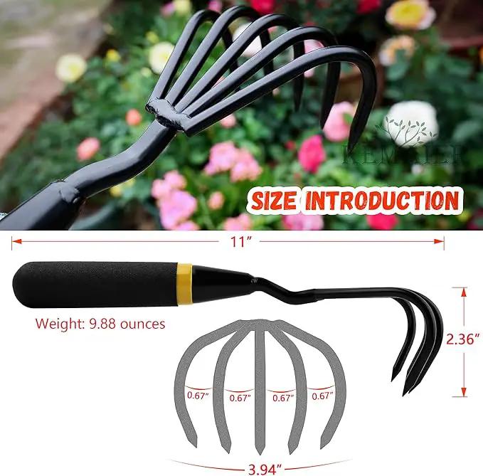 Garden Rake - Kemaier Stainless Steel Hand Cultivator for Heavy-Duty Soil Loosening, Planting, and Weed Removal by GreenHaven Gardens