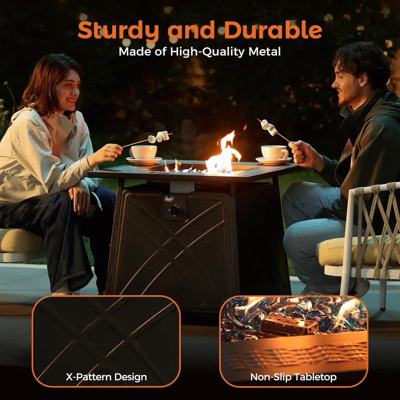 BALI OUTDOORS Gas FirePit Table, 28 inch 50,000 BTU Square Outdoor Propane Fire Pit Table with Lid and Blue Fire Glass by GreenHaven Gardens