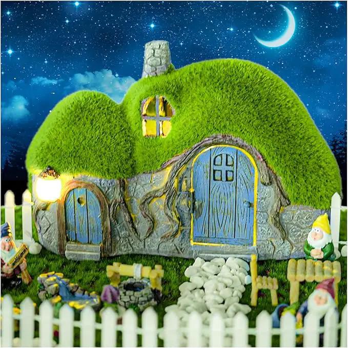 Garden Statues Outdoor Decor - Fairy House with Waterproof Solar Lights Resin Figurines for Yard Lawn Porch Outside Ornament or Garden Gift by GreenHaven Gardens