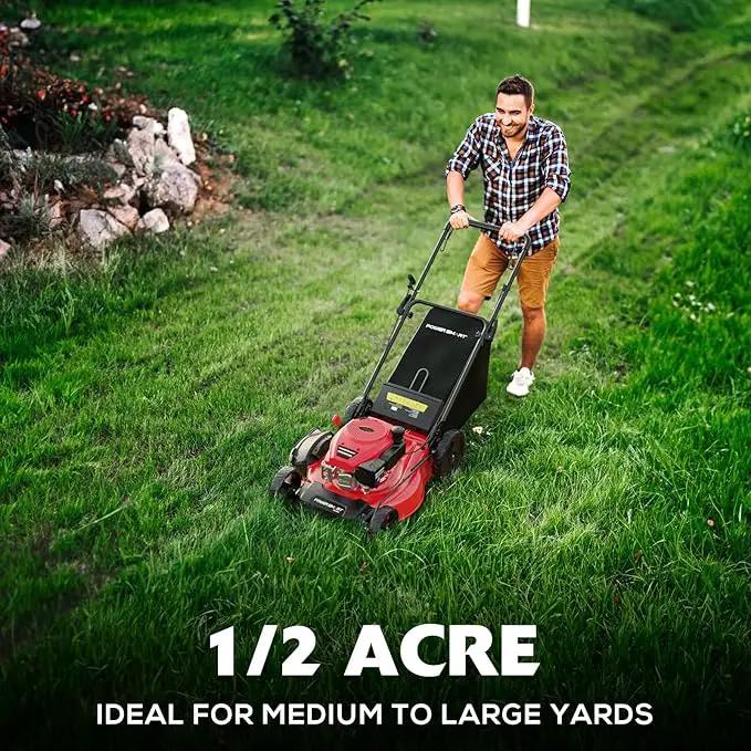 PowerSmart Self Propelled Gas Lawn Mower, 21-Inch with 170cc 4-Cycle OHV Engine 2-in-1 Rear-Wheel Drive Lawnmower with Bagging by GreenHaven Gardens