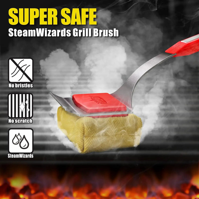 GRILLART Grill Brush Bristle Free. SteamWizards BBQ Replaceable Cleaning Head, Unique Seamless-Fit Scraper Tool for Cast Iron/Stainless-Steel Grates, Safe Barbecue Grill Cleaner-Red by GreenHaven Gardens