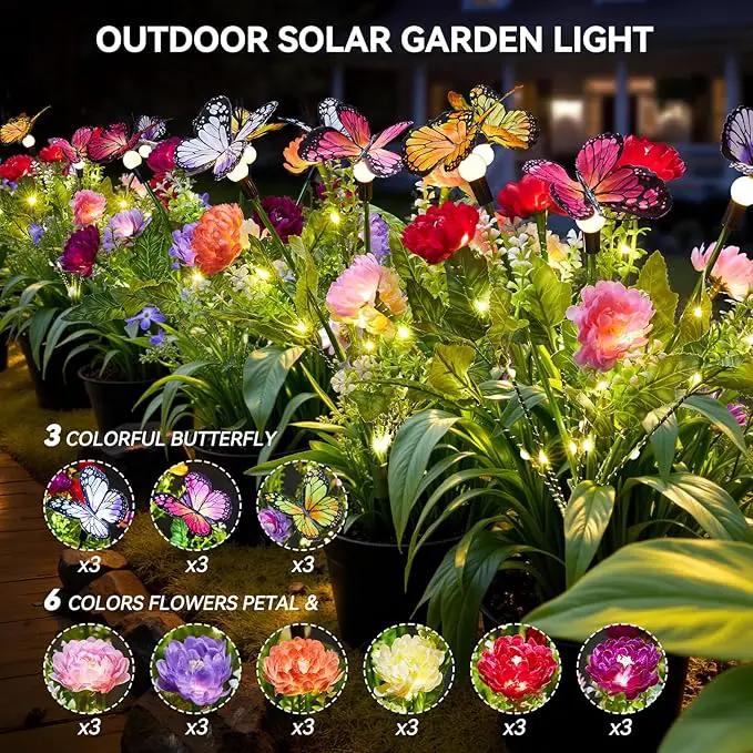 Solar Flowers Lights Outdoor Waterproof, 6 Pack 2 in 1 Solar Butterfly Bouquet for Garden Decor, LED Warm Lighting Garden Lights Outdoor for Pathway Yard Patio Decoration by GreenHaven Gardens