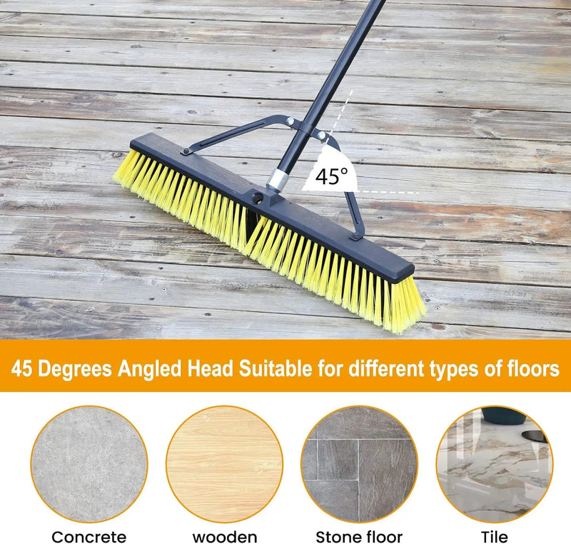24 Inches Push Broom Outdoor Heavy Duty Broom with 63" Long Handle for Deck Driveway Garage Yard Patio Concrete Floor Cleaning Yellow by GreenHaven Gardens