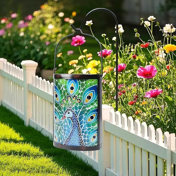 Hanging Solar Lantern Outdoor Waterproof Peacock Solar Lights Glass Tabletop Decorative Lamp for Outdoor Patio Garden Outside Yard Decor by GreenHaven Gardens