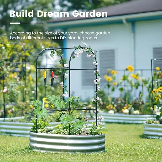 KING BIRD Raised Garden Bed with Arched Trellis Galvanized Planter Garden Box Outdoor for Gardening, Climbing Vegetables, Flowers 3.94x1.97x0.98 Ft, Silver by GreenHaven Gardens