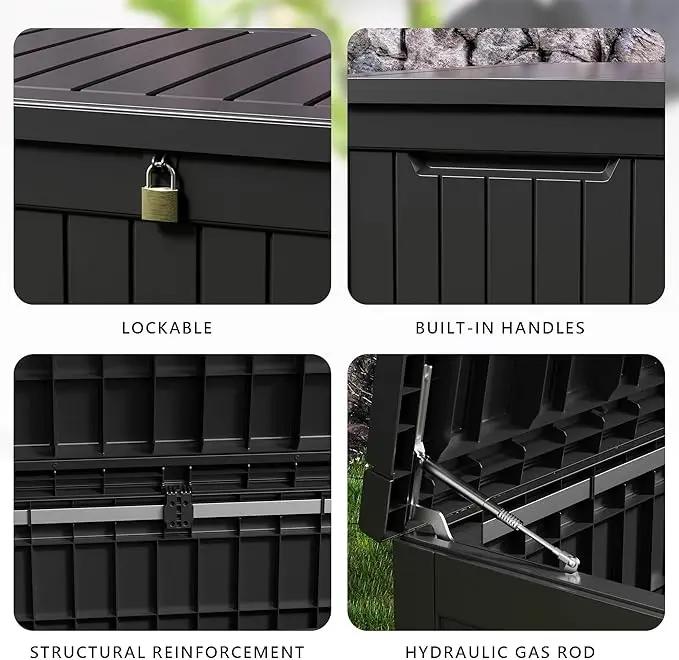 DRATO 230 Gallon Deck Box, Outdoor Large Waterproof Resin Storage Box with Lockable Lid for Patio Cushions, Gardening Tools, Sports Equipment, Black by GreenHaven Gardens
