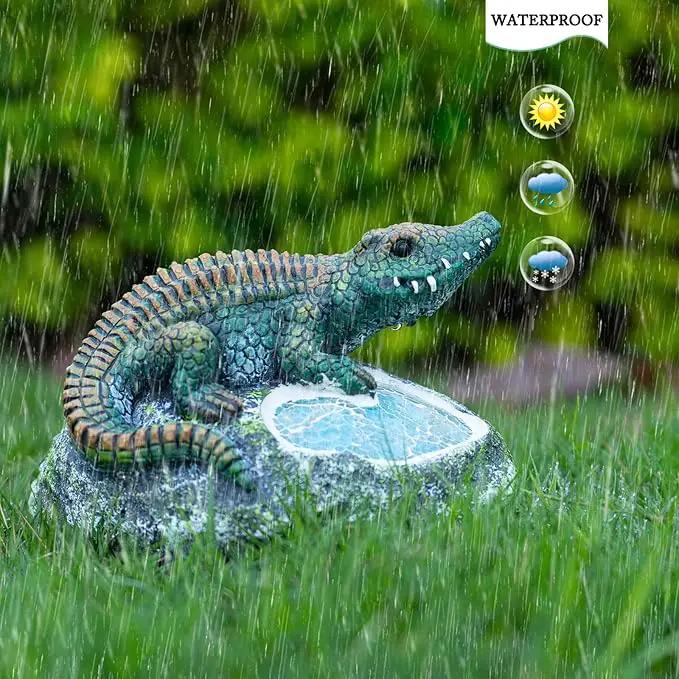 Garden Statue Crocodile,Solar Crocodile Decor for Outdoor,Resin Crocodiles Figurine with Solar Light for Patio,Balcony,Yard,Lawn Ornament,Perfect Garden Gift by GreenHaven Gardens