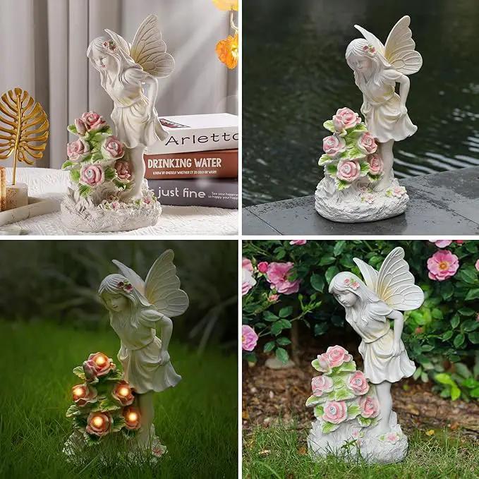 Angel Garden Statue, Guardian Solar Garden Decor with Warm Light, Waterproof Butterfly Angel Figurine with Flowers, Outdoor Garden Decor Sculpture for Lawn Yard Patio Windowsill, White by GreenHaven Gardens