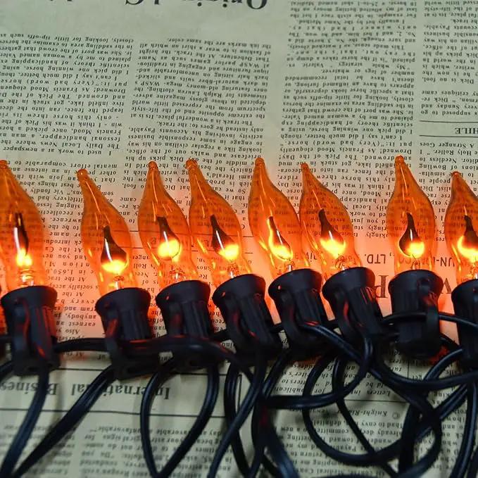 Flickering Flame String Lights Orange Halloween Lights with 10 Pack C7 Orange Flame Light Bulbs, 12.8Ft Orange Flame String Lights for Halloween Decorations for Home Party Yard by GreenHaven Gardens