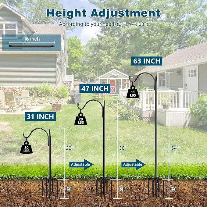 Gtongoko Adjustable 63 inch Shepherds Hooks for Outdoor Bird Feeder with 5 Prongs, Bird Feeder Pole Garden Hooks for Hanging Lanterns, Plants Baskets, Hummingbird Feeders, 2 Pack by GreenHaven Gardens