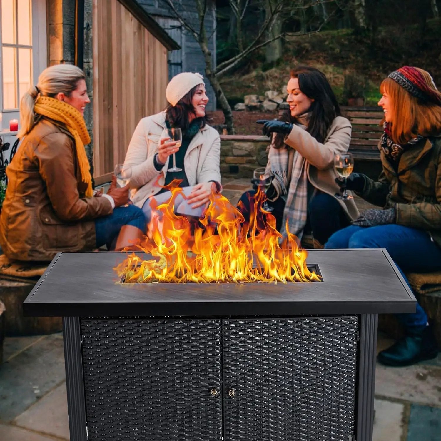 52 Inch Propane Fire Pit Table, 50000BTU Outdoor Gas Fire Pits Rectangular with Rain Cover, Sturdy Steel and Iron Fence Surface, CSA Safety Certified, Companion for Outside Patio Deck Garden by GreenHaven Gardens