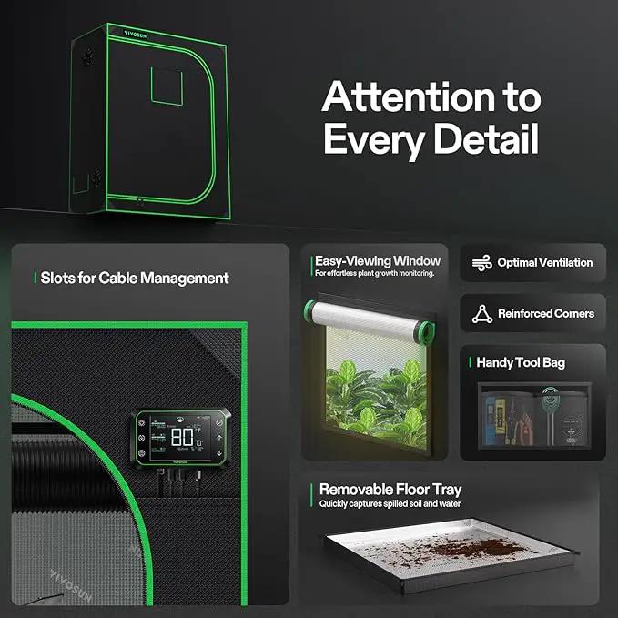 VIVOSUN S425 4x2 Grow Tent, 48"x24"x60" High Reflective Mylar with Observation Window and Floor Tray for Hydroponics Indoor Plant for VS2000 by GreenHaven Gardens