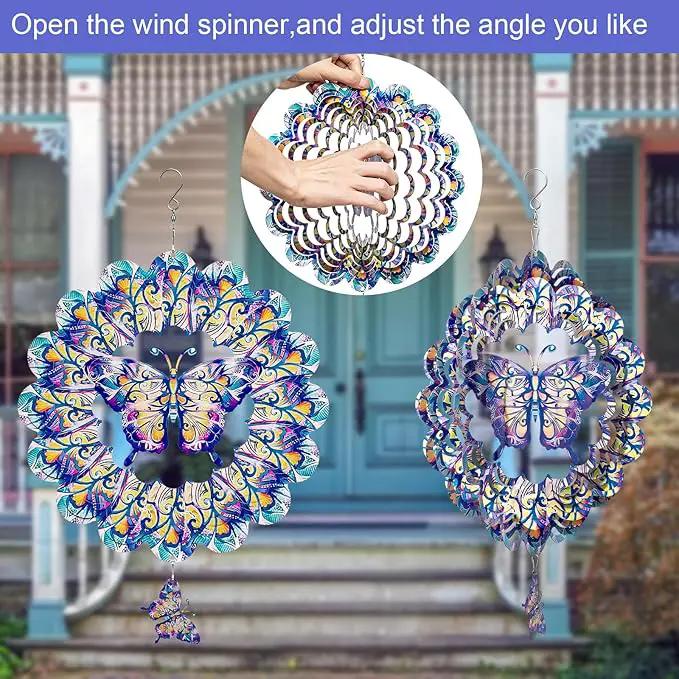 TUOKING Butterfly Wind Spinners Outdoor for Yard and Garden Decor 3D Hanging Wind Sculpture 12 Inch Stainless Steel Wind Spinner Decoration Worth Gift for Women by GreenHaven Gardens
