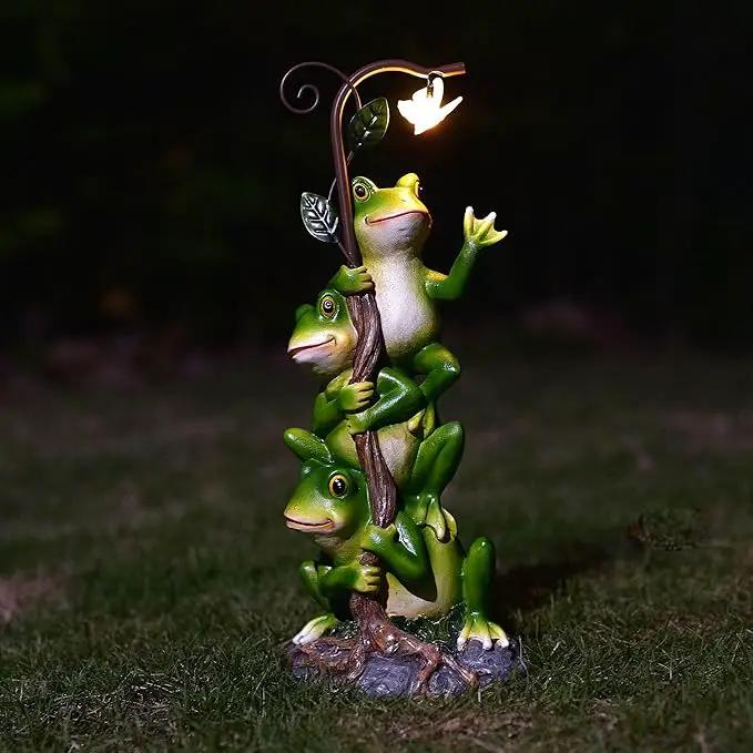 Frog Figurine Garden Decor, Solar Resin Frogs Outdoor Statue, Funny Frog Gift Sculpture Decoration for Home Patio Yard Lawn Porch Ornament by GreenHaven Gardens