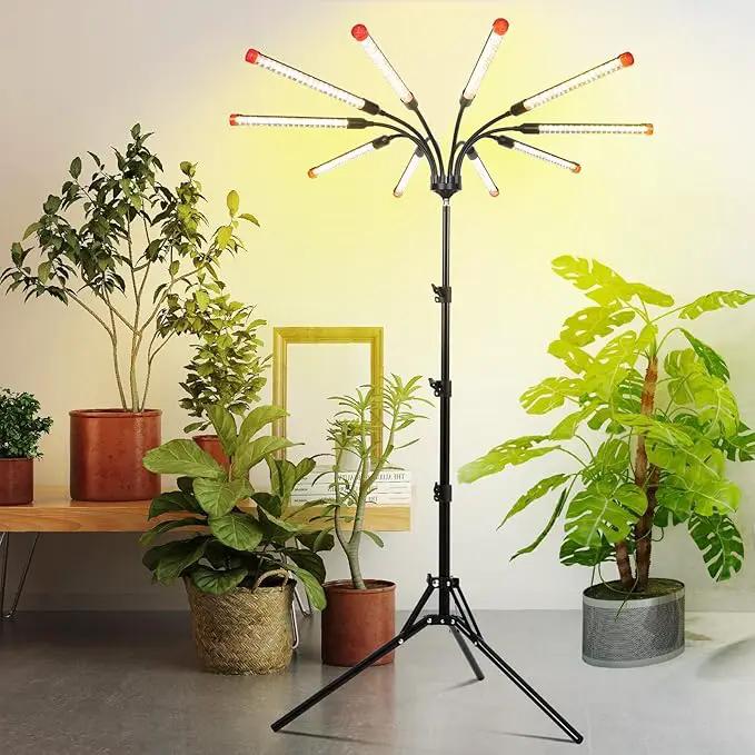 10-Head Grow Lights for Indoor Plants with Stand 90W, LED Plant Grow Light for Tall Houseplants, Bonsai Tree, Full Spectrum Growing Lamp with 4,8,12 Hr Timer, 24"-64" Adjustable Height by GreenHaven Gardens