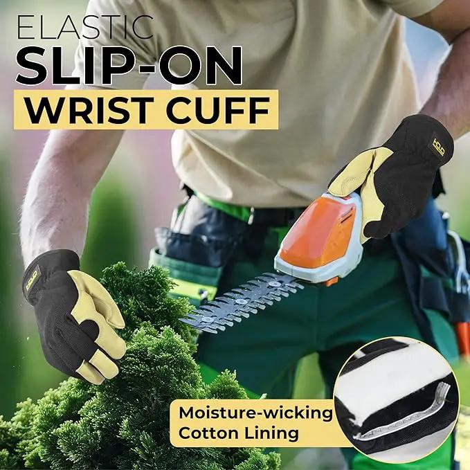 HANDLANDY Leather Work Gloves for Men & Women, Reinforced Durable Garden Gloves, Cowhide Working Glove for Gardening by GreenHaven Gardens