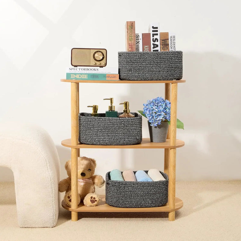 Small Storage Baskets for Organizing | Closet Organizer Bins | Shelf Toy Basket | Woven Rope Baskets | Cube Decorative Box | Shallow Basket | 13x8.5x5.1” | 3 Packs Dark Gray by GreenHaven Gardens