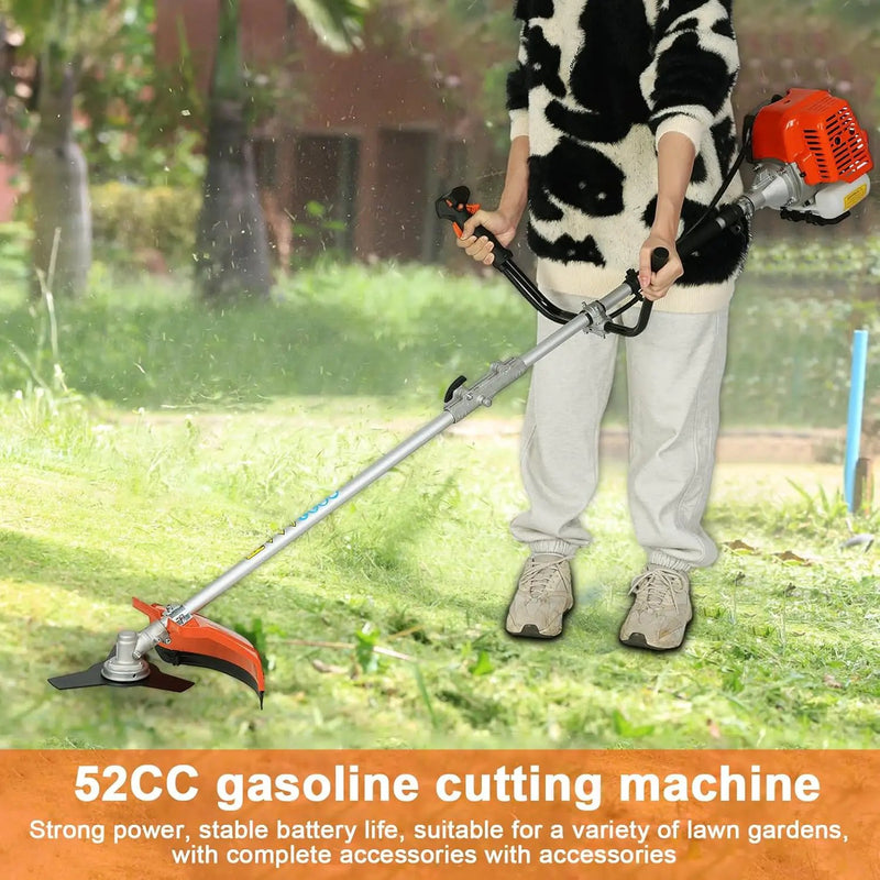 52cc 2-Stroke Gas Weed Wacker with 1.2L Fuel Tank, 2.2KW/8500RPM Weed Eater with Multi Accessories and Sharp Blade, Grass Trimmer for Villa, Garden, Community, Lawn, Park (Red 2) by GreenHaven Gardens