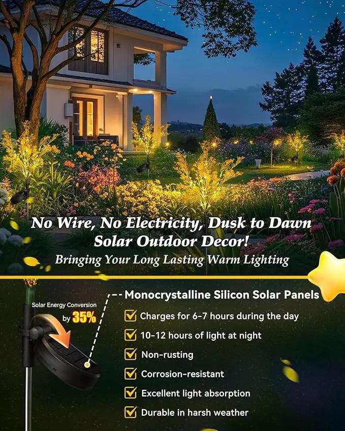 Neporal Garden Solar Lights Outdoor Waterproof IP65 4 Pack, 7-Stems Dusk to Dawn Golden Solar Flowers, Bigger Solar Panel for Garden,Yard, Patio Outdoor Decorative by GreenHaven Gardens
