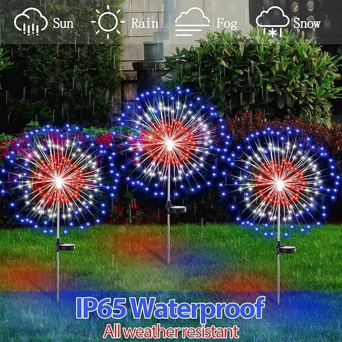 4th of July Decorations Outdoor 4 Pack Solar Power Yard Firework Lights Patriotic Garden Waterproof Solar Lights with 180 LED 8 Modes for Independence Day Party Decoration(Red, White, Blue) by GreenHaven Gardens