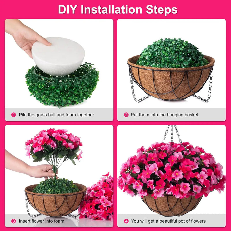 Artificial Hanging Flowers with 12" Basket for Outdoor Decor, Fake Hydrangea UV Resistant Arrangements in Pot Indoor Porch Garden Yard Spring Summer Decor(Double Rose) by GreenHaven Gardens