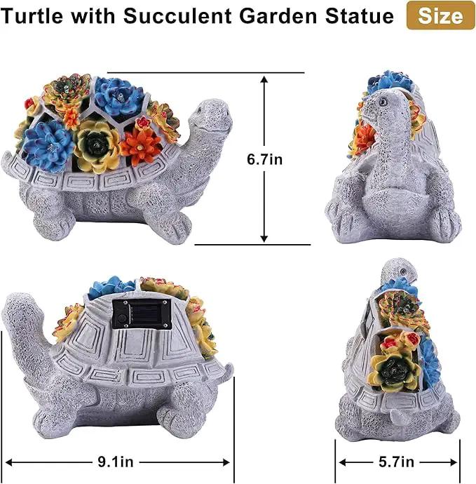 Solar Garden Statues Turtle with Succulent and 6 LED Lights, 9.1" L x 5.7" W x 6.7" H Outdoor Solar Decor, Turtle Garden Figurines for Lawn, Balcony, Yard Decoration, Gifts for Mom Wife by GreenHaven Gardens