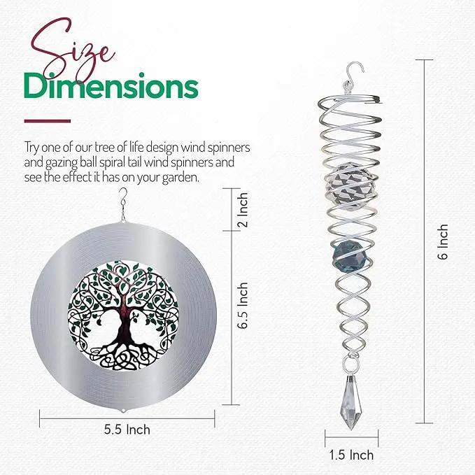 ISEO Tree of Life Wind Spinner Outdoor and Gazing Ball Set, Metal Yard and Garden Decoration, Weather-Resistant Wind Spinners for Outdoor, 6.5" Cool Garden Décor, Perfect Wind Spinner Gift by GreenHaven Gardens