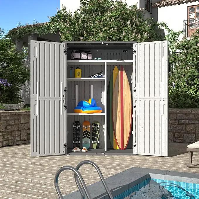 Aoxun Outdoor Resin Storage Shed with Metal Shelving Kit & Floor, 64 Cu.Ft Vertical Waterproof Storage Cabinet for Garage, Pool, Bike, Garden Tools, Patio Furniture (White) by GreenHaven Gardens