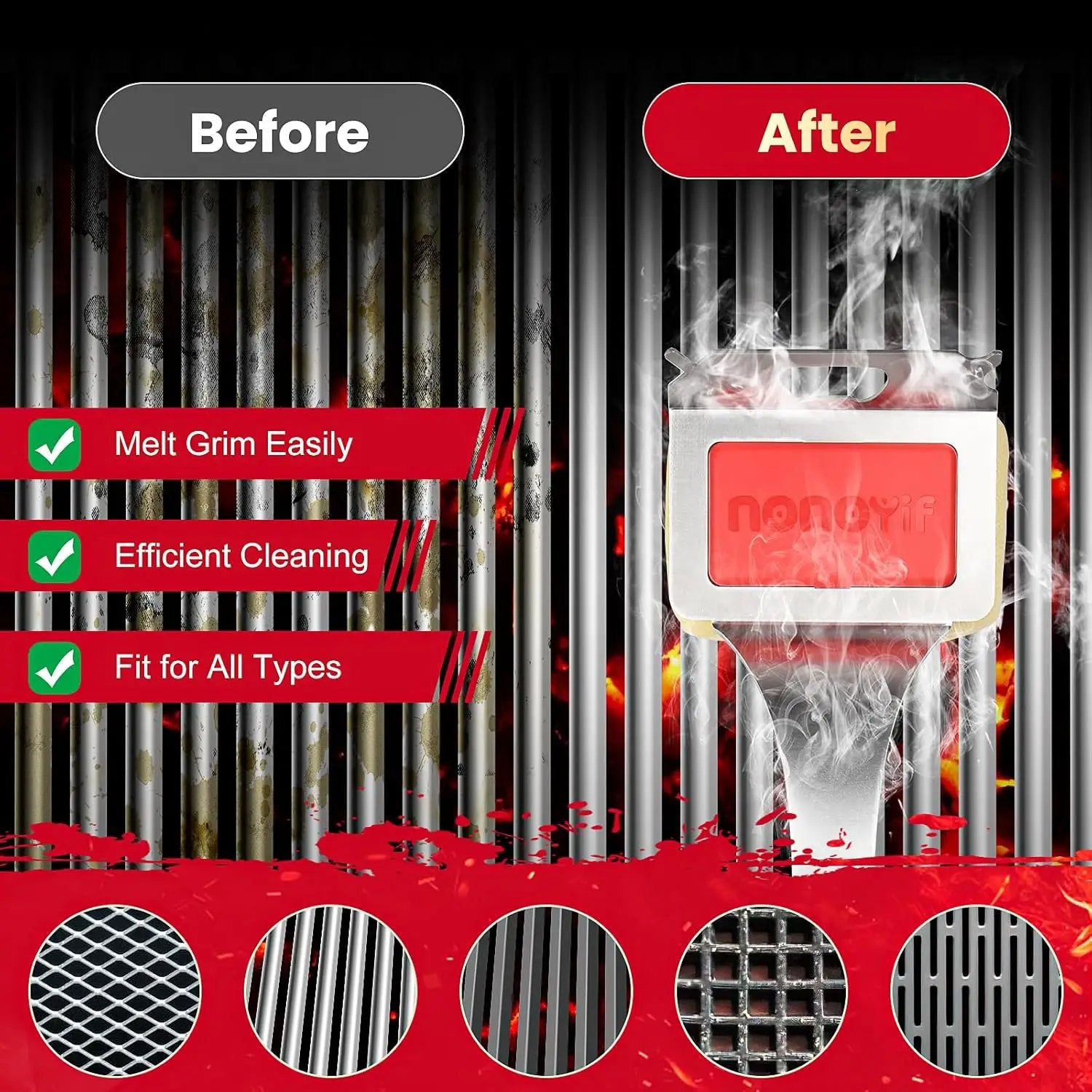 Grill Brush Bristle Free + 5 Replaceable Pads, Steam Grill Brush for Outdoor Grill, BBQ Grill Brush and Scraper for Cast Iron/Stainless Steel Grates, Safe Grill Cleaner Brush, Gift for Men Dad by GreenHaven Gardens