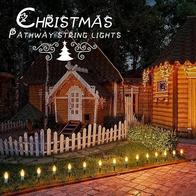 C9 Christmas Lights Outdoor, 2 Packs Total 51.4 Ft 40 Bulbs Christmas Pathway Lights, Waterproof Walkway Lights for Outside Driveway Sidewalk Outdoor Christmas Decorations Yard, Clear by GreenHaven Gardens