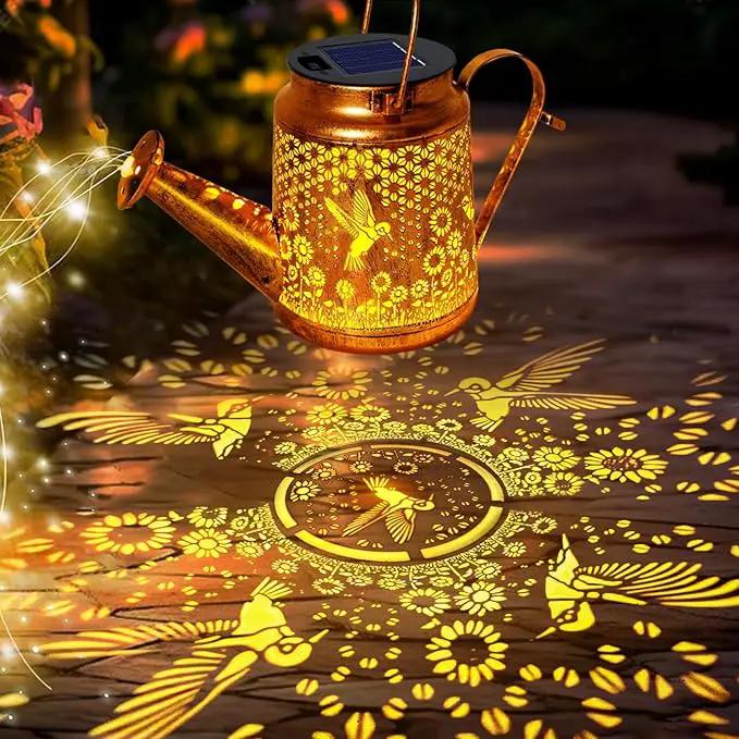 Solar Watering Can Lights, Hummingbird Hanging Lanterns Outdoor, Gardening Gifts for Mom Women Grandma Birthday, Waterproof Solar Lights Garden Decor for Outside Yard Art Patio Porch Lawn Backyard by GreenHaven Gardens