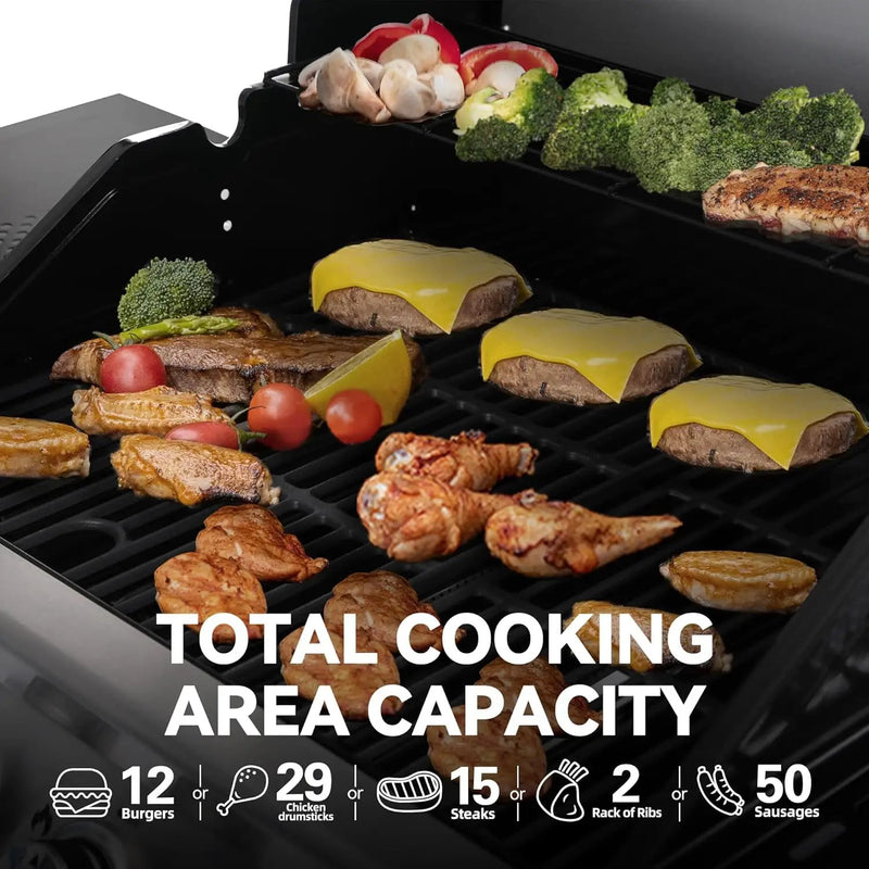 Royal Gourmet 4-Burner Propane Gas Grill with Warming Rack, Outdoor BBQ Grill with 34,000 BTUs Output for Patio Garden Barbecue Grilling, Black & Silver by GreenHaven Gardens
