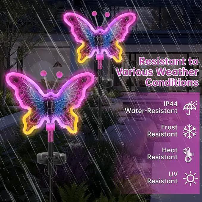 Butterfly Solar Lights, Solar Butterfly Outdoor Light, Garden Decor,Neon Butterfly Garden Lights for Outside, Yard, Pathways,Patio, Lawn, or Landscaping Decor (Amaranth, 2 Pack) by GreenHaven Gardens