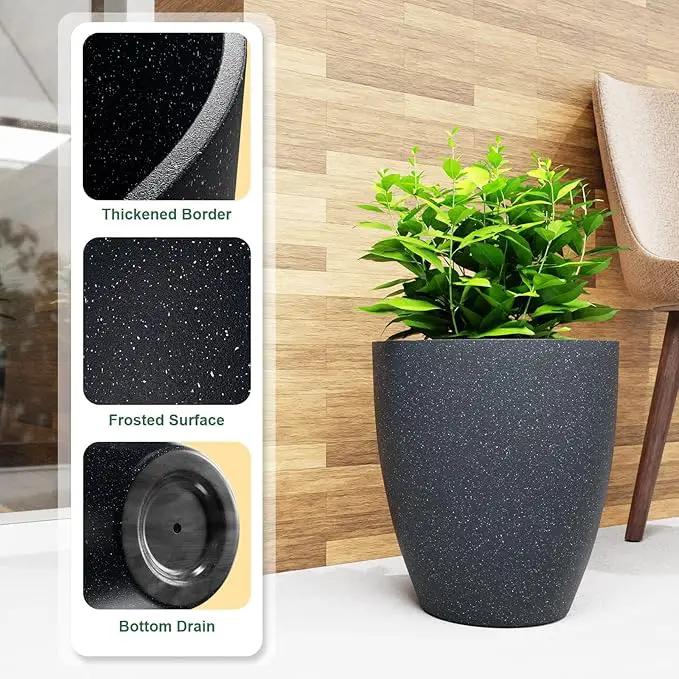QCQHDU Plant Pots Set of 2 Pack,10 Inch Plant Pot for Indoor and Outdoor Plants with Drainage Hole,Flower Pots Modern Decorative Planter for Garden Plants (Black) by GreenHaven Gardens
