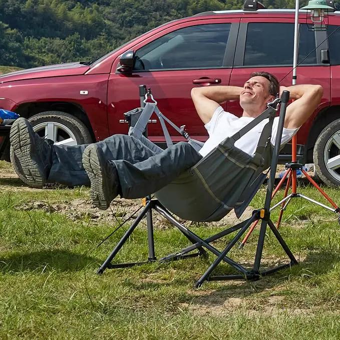 TIMBER RIDGE Hammock Camping Chair with Adjustable Backrest, Heavy Duty Folding Hammock Chair Supports 300lbs, Portable Hammock Chair for Camping, Travelling and Patio, Grey 2 Pack by GreenHaven Gardens