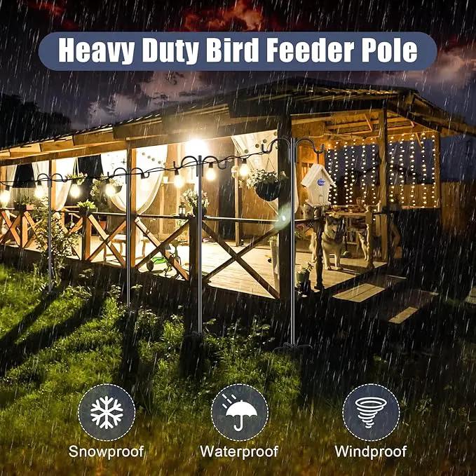 Gtongoko Bird Feeder Pole Squirrel Proof, 108 Inch Double Shepherds Hook for Outdoor with Squirrel Baffles Adjustable Heavy Duty with 5 Prongs Base for Hanging Plants, Bird Feeders, Black by GreenHaven Gardens