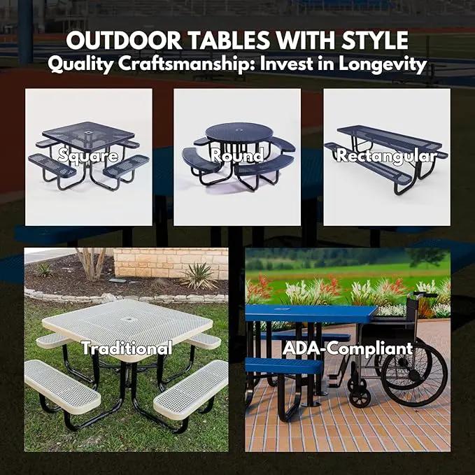 Heavy-Duty Portable Outdoor Picnic Table with Umbrella Hole, Expanded Metal Patio Dining Furniture Made in America (46" Round Top, Textured Dark Blue) by GreenHaven Gardens