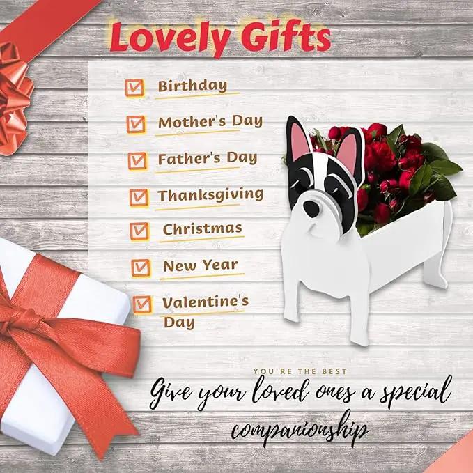 White French Bulldog Dog Planter Plant Pots,Cute Garden Dog Flower Planter,Dog Planters Birthday Gifts for Women,Office,Indoor/Outdoor Decor（9.45 * 6.3 * 13.35in） by GreenHaven Gardens