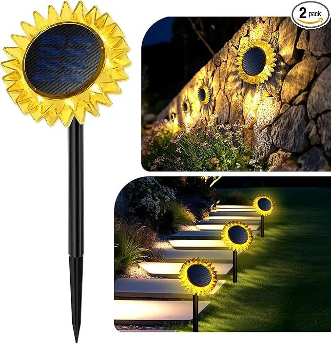 Hogni Solar Pathway Lights - 2 Pack LED Sunflower Garden Light, Waterproof Outdoor Decor for Wall, Lawn, Yard, Walkway, Patio, Landscape by GreenHaven Gardens