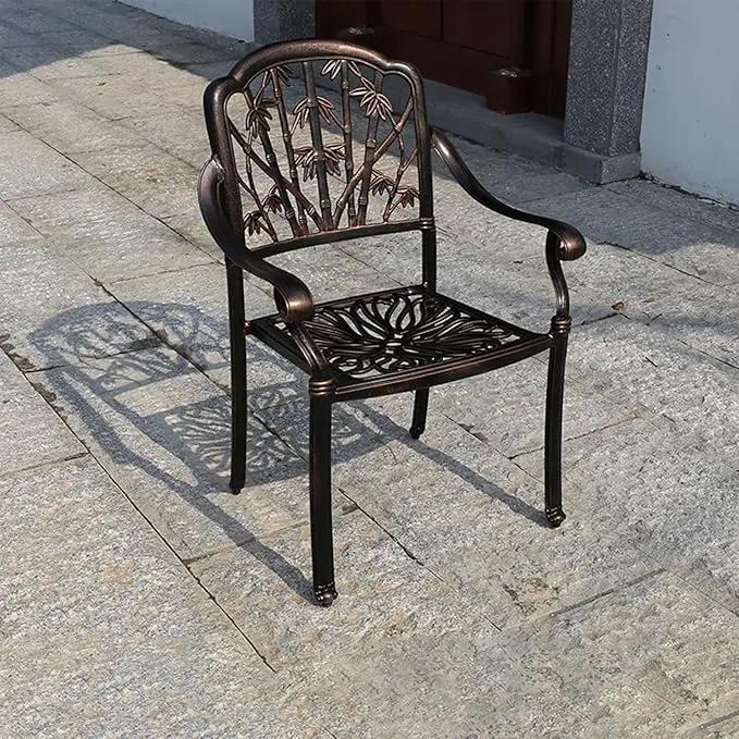 Outdoor Dining Chair Cast Aluminum Patio Chairs Set of 2 All-Weather Patio Dining Chair with Adjustable Feet for Backyard Garden (Purple Bamboo Chair) by GreenHaven Gardens