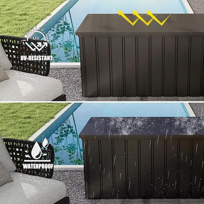 Domi Deck Box 150 Gallon, Waterproof Lockable Steel Outdoor Storage Container for Outside Cushions, Garden Tools and Pools Equipment, Brown by GreenHaven Gardens