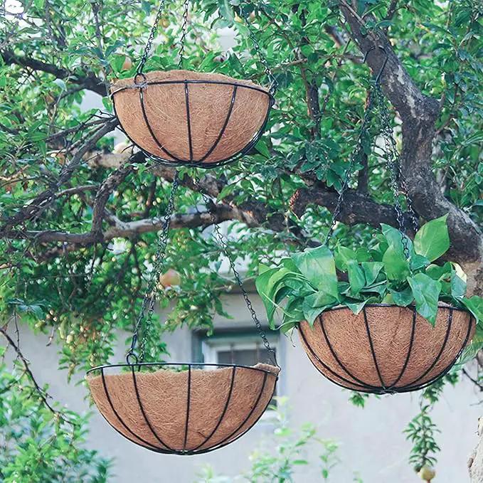 4 Pack Hanging Planter Basket Outdoor Large Hanging Flower Pots Indoor 12 inch with Coco Coir Liner Round Wire Plant Holder Chain Hanging Basket Garden for Home Decor Balcony Office1 by GreenHaven Gardens