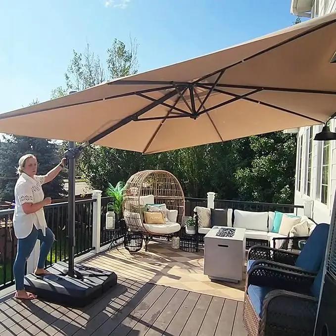 PURPLE LEAF 9' X 11.5' Rectangle Patio Umbrella Outdoor Large Aluminum Cantilever Umbrella with 3-Year Fade Resistance Recycled Fabric and 360-degree Rotation for Deck Pool Garden, Sand Dune by GreenHaven Gardens