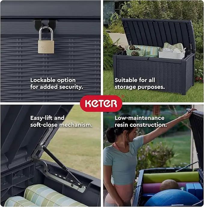 Keter Outdoor Storage Deck Box for Patio, Backyard & Garden, Borneo, 110 Gal, Grey - Lockable, Organizing, and Waterproof Plastic Container Bench by GreenHaven Gardens