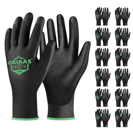 OKIAAS Men's Ultra-Thin and Lightweight Working Gloves with Grip, 12 Pairs, Black, Medium by GreenHaven Gardens