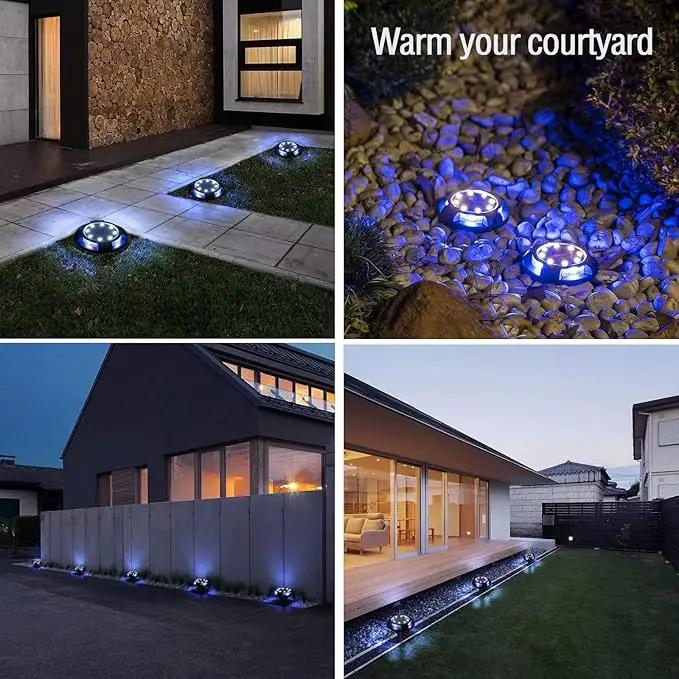 Solar Ground Lights Outdoor 8 Packs LED Disk Solar Powered Waterproof In-ground for Garden Deck Stair Step Lawn Patio Driveway Walkway Pathway Yard Decoration (White + Blue) by GreenHaven Gardens