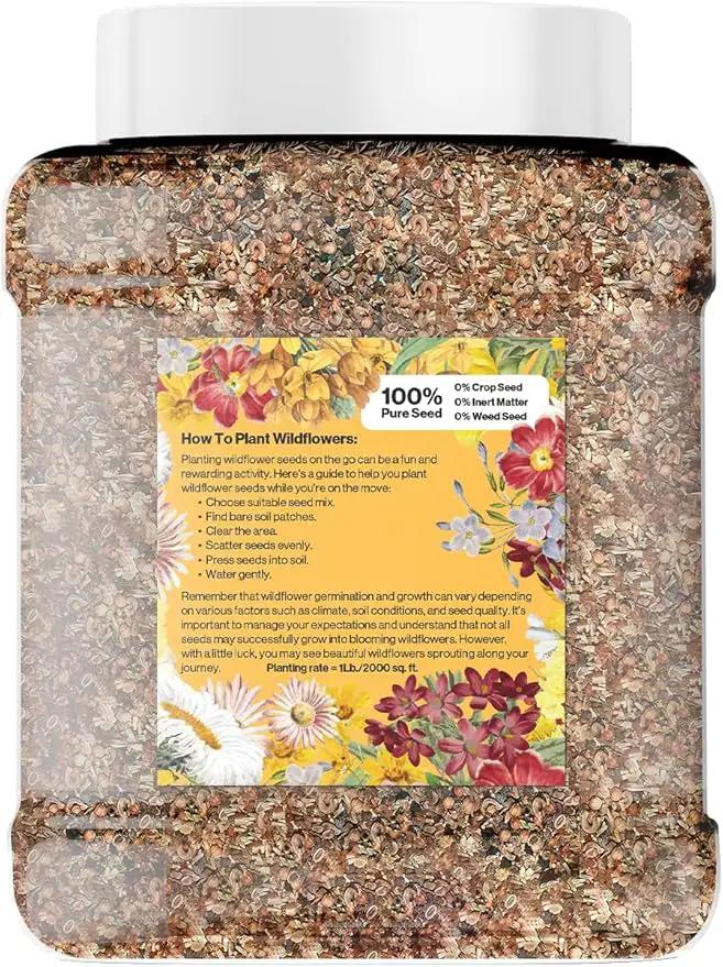 Wildflower Seed Mix 1LB Tub - Save The Bees Seed Mix, by GevaGrow | Bulk 300,000+ Seeds | Pollinator & Bee Attracting Flower Seeds Bulk for Planting in Pots & Outdoor Gardens | 1 Pound Tub by GreenHaven Gardens