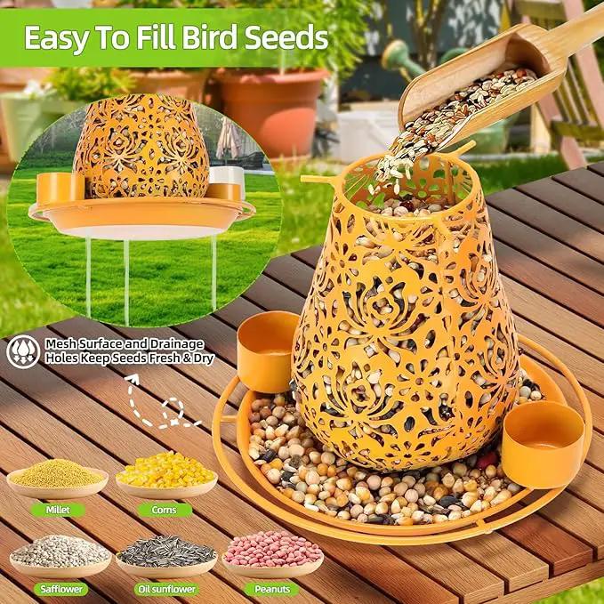 Mushroom Solar Bird Feeders for Outdoors Hanging Metal Wild Bird Feeder Garden Lantern with S Hook for Garden Decoration Orange by GreenHaven Gardens